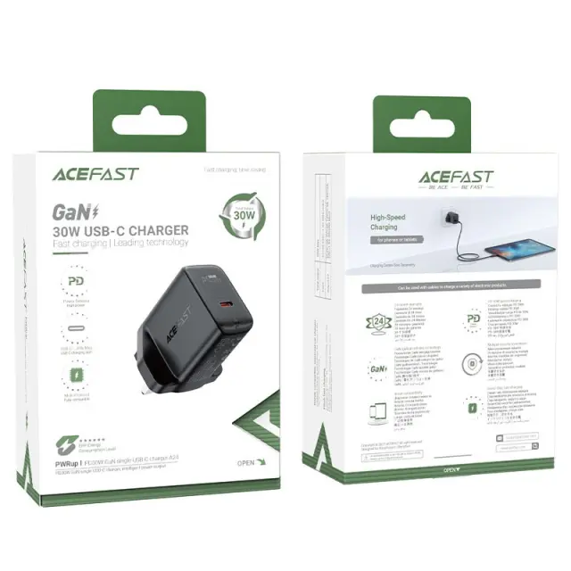 Φορτιστής Ταξιδίου Acefast A24 Fast Charging USB-C PD30W GaN Μαύρος με UK Plug 2