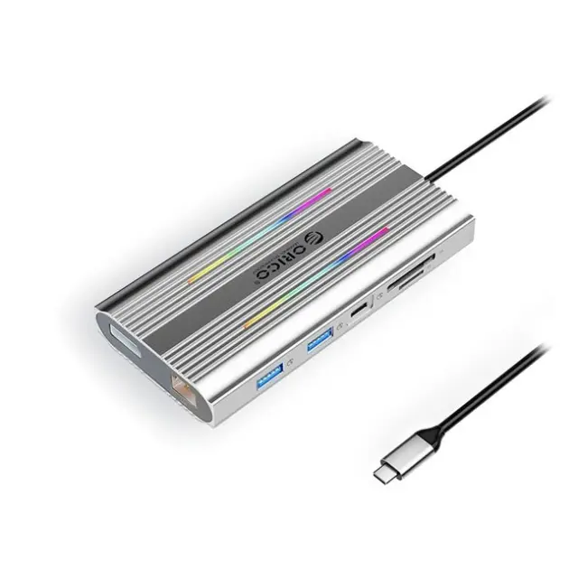 Orico Docking Station XDR 12in1 RGB USB-A USB-C 2x HDMI 4K60Hz DisplayPort 4K60Hz RJ45 Gigabit PD 100W SD / microSD Card Reader Silver