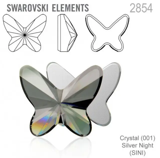 Swarovski 2854 Butterfly Crystal Silver Night 12x10mm - 2τεμ