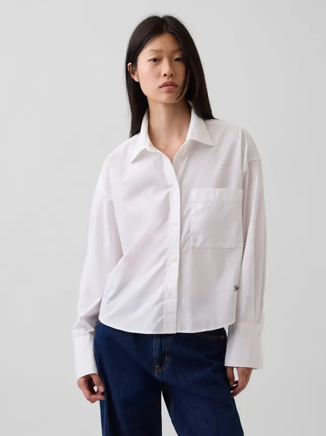 Γυναικείο Πουκάμισο Oversized Cropped από Βιολογική Βαμβακερή Ποπλίνα GAP LOGO - S
