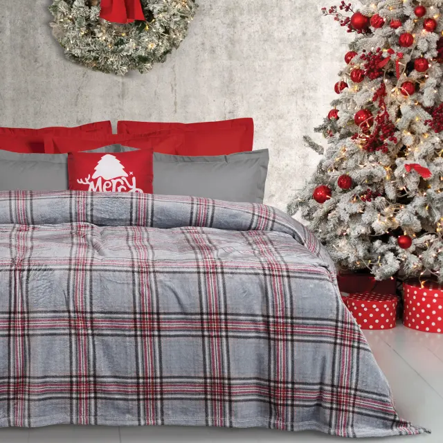 Κουβέρτα 220x240 Υπέρδιπλη 330gsm Fleece Das Home 1362 Grey-Red 100% Πολυέστερ
