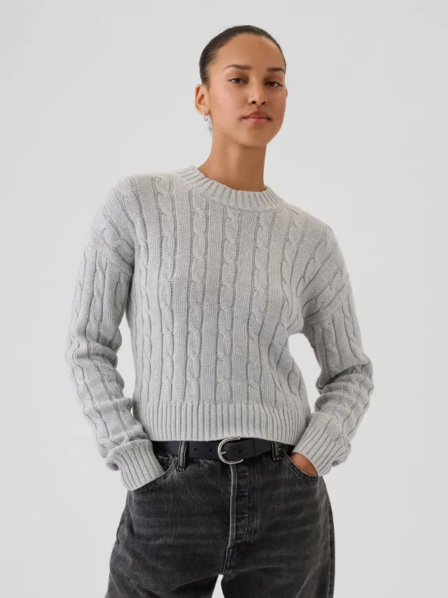 Γκρι Cable-Knit Cropped Πουλόβερ heather grey - XL