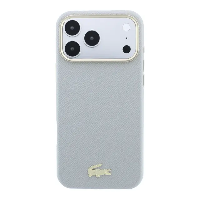 Lacoste PU Leather Champs Elysees Gold Logo MagSafe Case for iPhone 18 Pro Light Grey 3