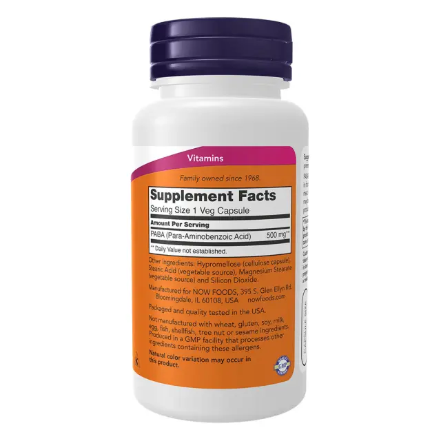 NOW PABA 500mg 100 Φυτικές Κάψουλες 2