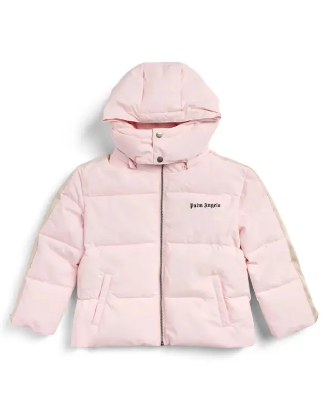 Palm Angels Kids Ροζ Puffer Jacket με Logo & Ρίγες - 10 Y