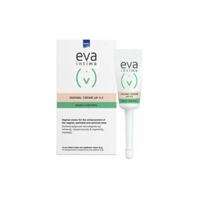 Intermed Eva Intima Vaginal Cream pH 4.5 Meno-Control Κολπική Κρέμα για την Ενίσχυση της Κολπικής, Περιγεννητικής & Περινεϊκής Περιοχής 10 Προγεμισμένοι Εφαρμοστές μιας Χρήσης 5gr