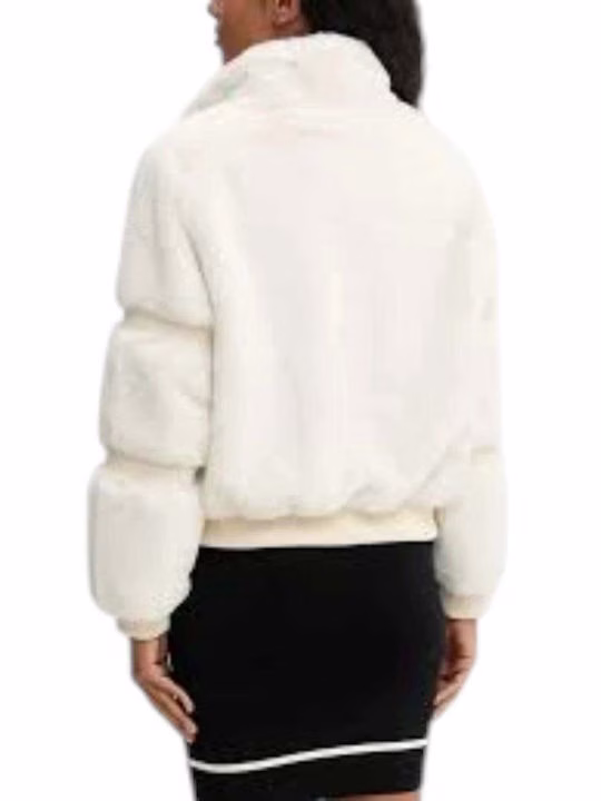 Guess Carla Crop Γυναικείο Τζιν Μπουφάν Γούνα Εκρού Πετρόλ - S 2