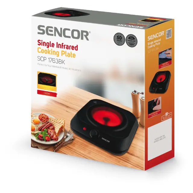 Φορητή Κεραμική Εστία Μονή 1200W 19cm Sencor SCP 1763BK Μαύρη 2