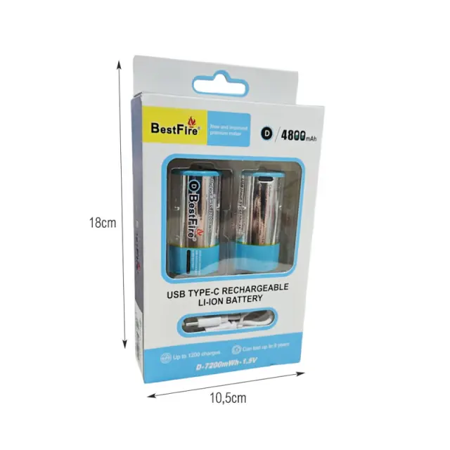 BestFire Επαναφορτιζόμενες Μπαταρίες D 4800mAh με USB Type-C - Rechargeable Batteries with USB 0297007 2