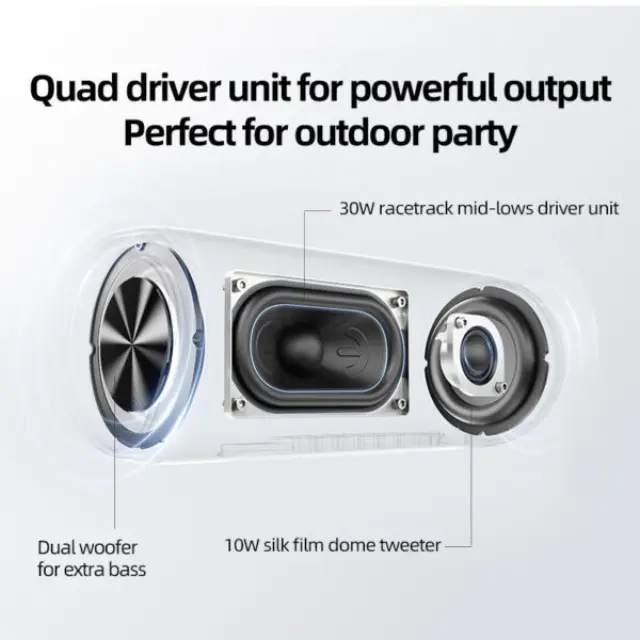 QCY SP7 Blue – Portable Bluetooth Speaker w Stereo Sound 40W, Mic for Calls, RGB Light Show 3