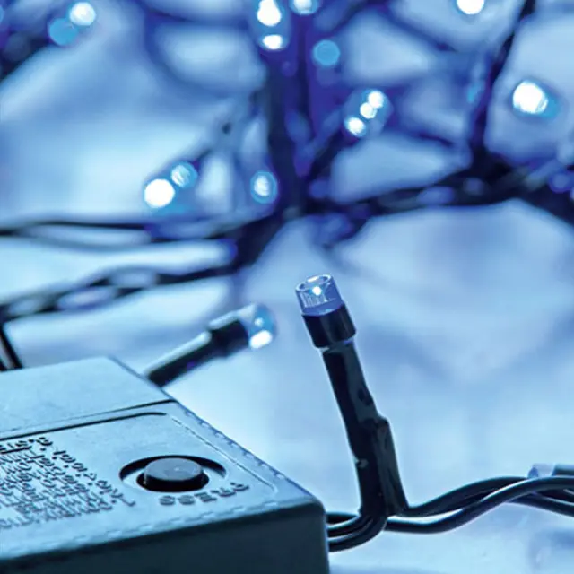 100 Led Σε Σειρά Με Πρόγραμμα Και Μετασχηματιστή Πράσινο Καλώδιο Μπλε Led IP44
