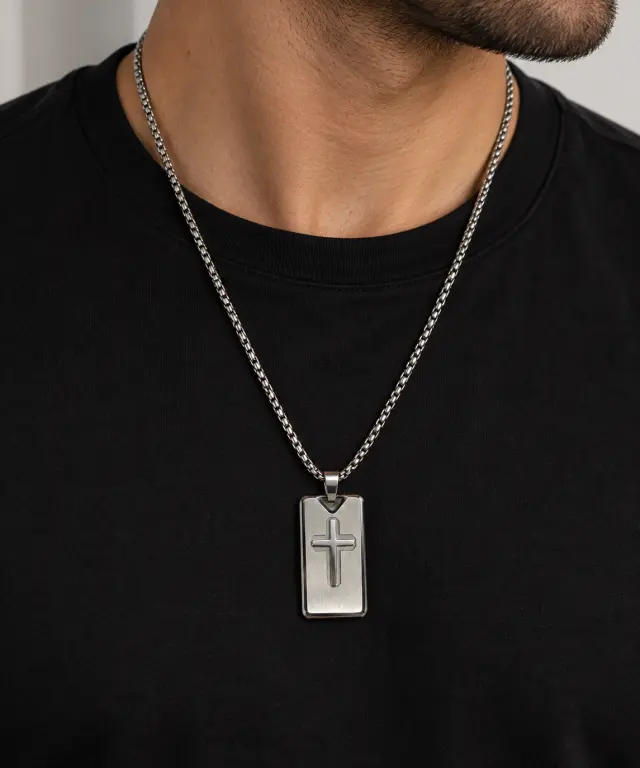 Ghetto Silver Cross Pendant Necklace with 50cm Thin Chain 2