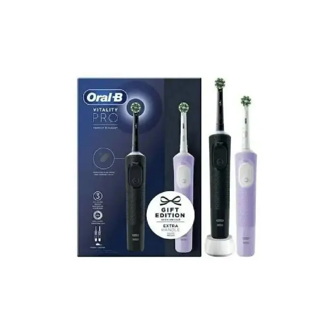 Oral-B Vitality Pro Black & Pink Duo, Ηλεκτρικές Οδοντόβουρτσες Μαύρo & Μωβ, 2τεμ