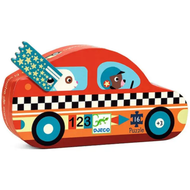 Djeco Puzzle The Racing Car 16 Τεμάχια – Παιδικό Παζλ Αγωνιστικό Αυτοκίνητο