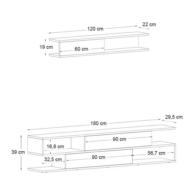 Σύνθεση τηλεόρασης Manet Megapap με LED χρώμα sepet oak - ανθρακί 180x29,5x39εκ. 2