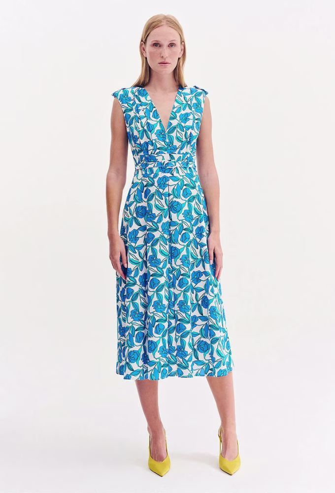 Forel Φόρεμα Floral Midi Λευκό-Γαλάζιο Γαλάζιο - 52