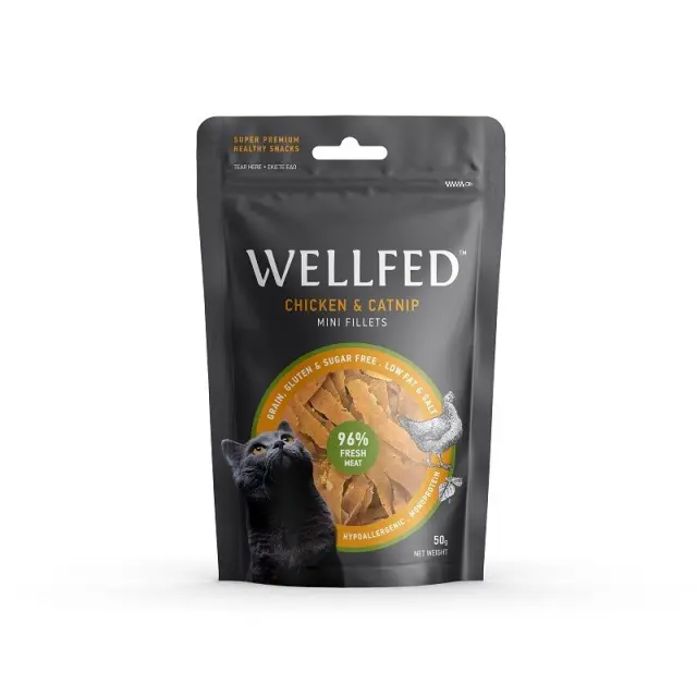 Wellfed Λιχουδιά Γάτας Μίνι Φιλέτα Κοτόπουλο & Catnip Χωρίς Σιτηρά 50gr