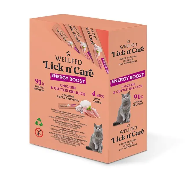 WellFed Lick n Care Energy Boost Λιχουδιά για Γάτες με Κοτόπουλο & Μελάνι Σουπιάς 15gr