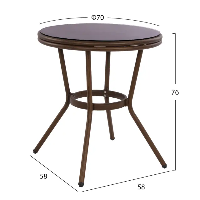 ΤΡΑΠΕΖΙ ΑΛΟΥΜΙΝΙΟΥ Φ70x76 εκ. BAMBOO FB95532.03 ΚΑΦΕ ΜΕ ΓΥΑΛΙ 2