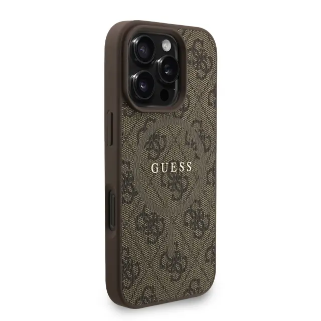Guess PU Leather 4G Colored Ring Strap MagSafe Case for iPhone 16 Pro Brown 3