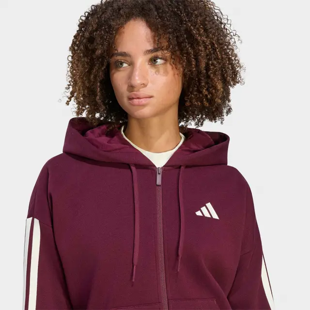adidas Sportswear Women's 3Stripes Fleece Full-Zip Hoodie Μπορντό KX0785 (adidas Sportswear) - Small 3