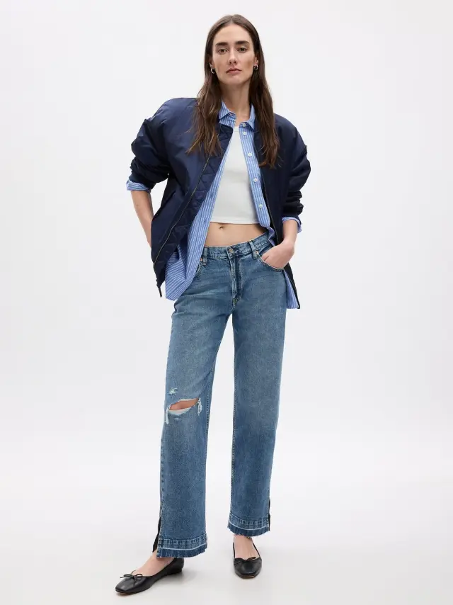Μπλε Mid Rise Cotton '90s Loose Jean Παντελόνι Medium wash
