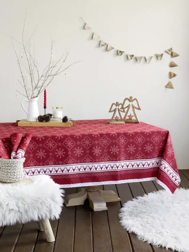 Τραπεζομάντηλο 150x150 Nima Christmas Day Red 100% βαμβακερό