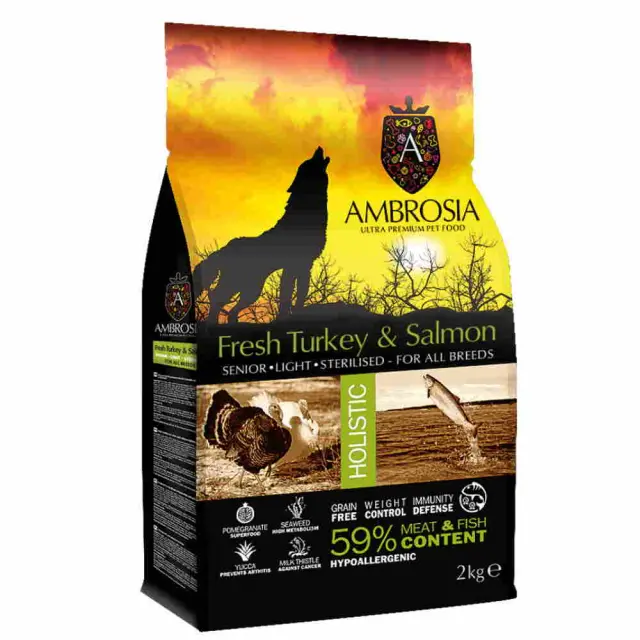 Ambrosia Fresh Turkey & Salmon Senior, Light & Sterilized για Ηλικιωμένα ή Υπέρβαρα 12kg