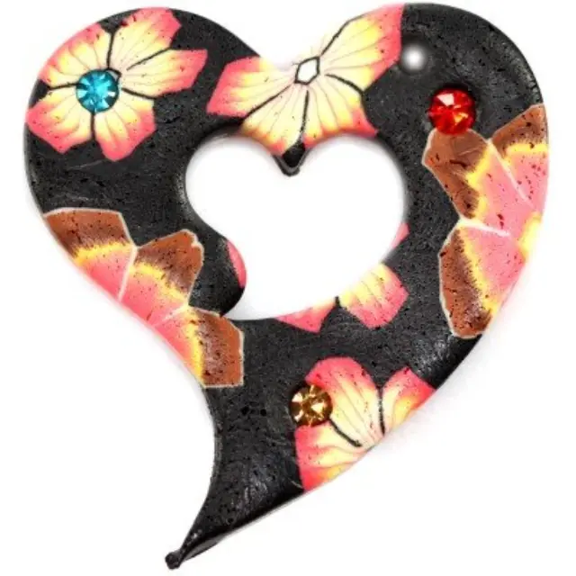 Fimo Κρεμαστό Black Heart 37x43mm
