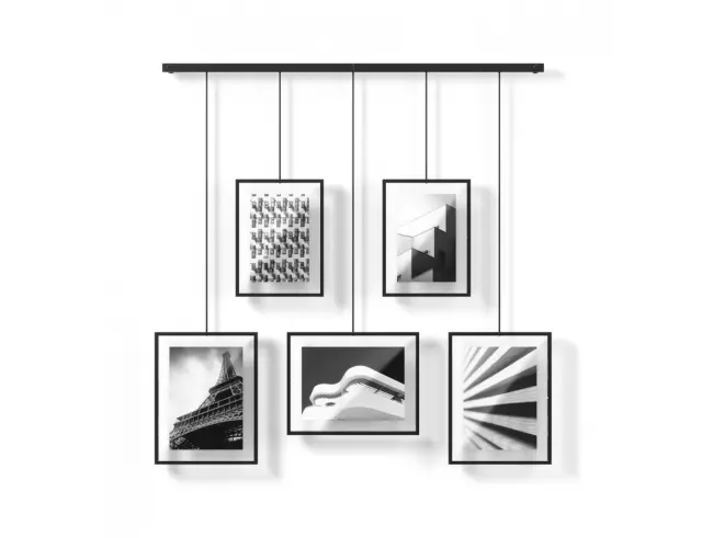 Κορνίζα τοίχου Exhibit Umbra με 5 θέσεις, διαστάσεις 79x2.5x70cm και διαστάσεις φωτογραφίας 10x15cm / 13x18cm - Black1013426-040