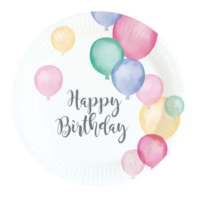 Πιάτα γλυκού χάρτινα Happy Birthday Pastel /8 τεμ