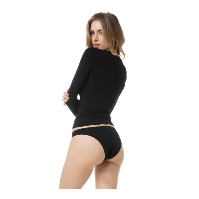 Fimelle TENCEL™ Modal Γυναικεία Μακρυμάνικη Μπλούζα Ανοιχτή Λαιμόκοψη Minerva - Μαύρο 2