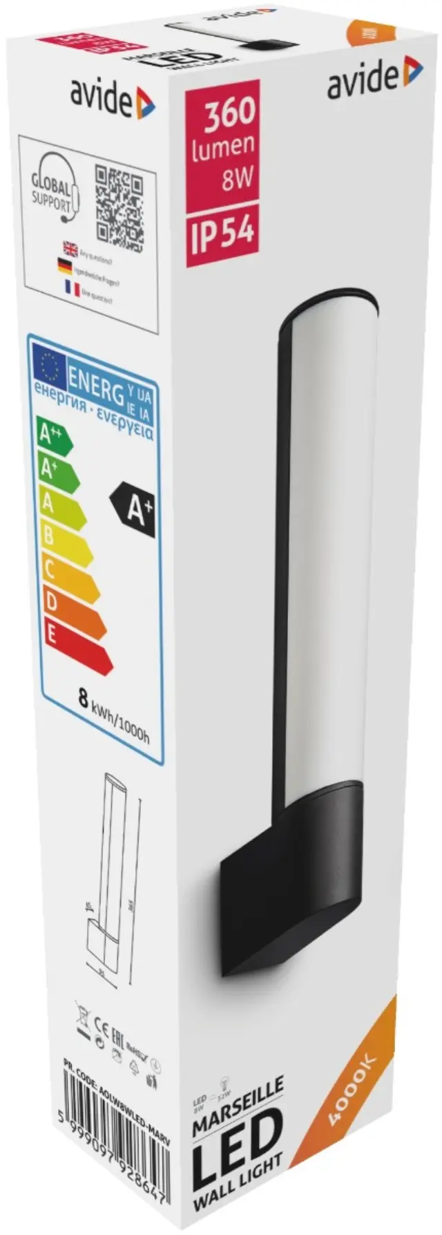 Avide Εξωτερικό Φωτιστικό Τοίχου Marseille Vertical LED 8W Λευκό 4000K IP54 15.001.0642 2