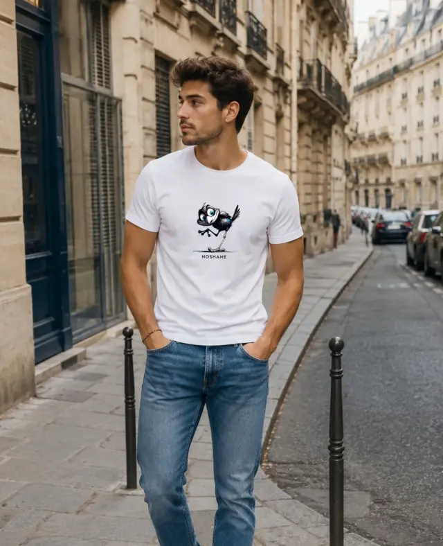 T-shirt Noshame® Λευκό με τύπωμα Bird - 152684 - XXL