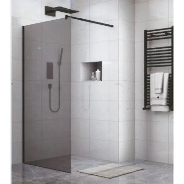 80-1602 PANEL ΤΖΑΜΙ GREY 80*195h/8mm ME ΜΠΡΑΤΣΟ ΜΑΥΡΟ 70-120cm GLORIA
