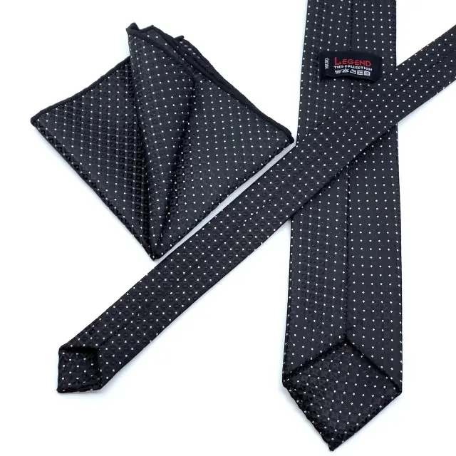Γραβάτα Microfiber σε Μαύρο Μοτίβο Σετ με Μαντηλάκι 3