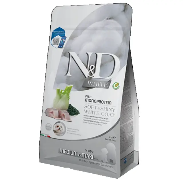 N&D Dog White Sea Bass & Spirulina Puppy Medium & Maxi με Λαβράκι 2kg