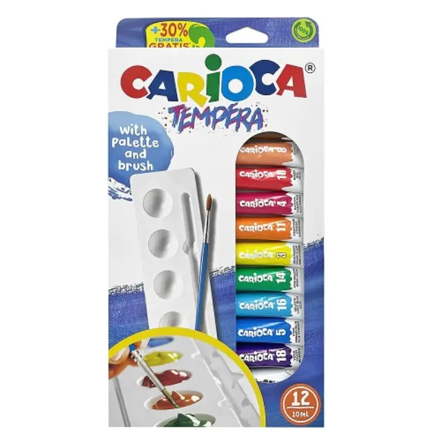 Carioca Τέμπερες σε Σωληνάριο 12x10ml με Παλέτα + Πινέλο 40012