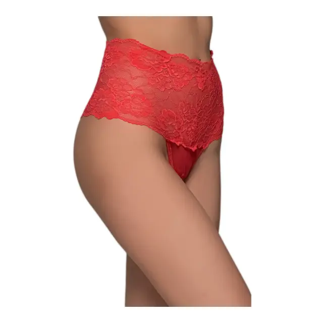 Milena Γυναικείο String Ψηλόμεσο με Δαντέλα & Δίχτυ, Χρώμα Κόκκινο 3