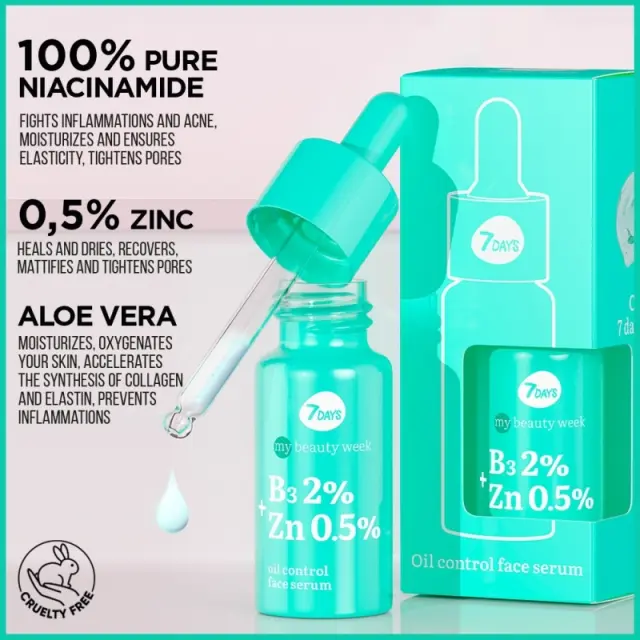 7DAYS MB B3 ZN Oil Control Face Serum Ορός Προσώπου κατά της Λιπαρότητας, 20ml 2
