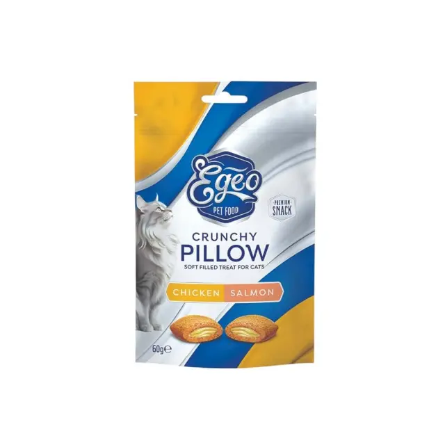 Egeo Crunchy Pillow Snack Γάτας Με Γέμιση Κοτόπουλο & Σολομό 60gr Μονόχρωμο