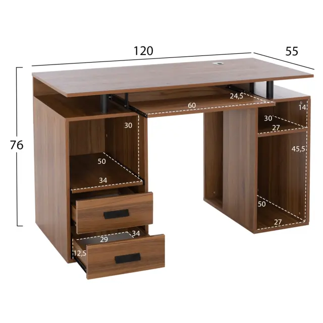 ΓΡΑΦΕΙΟ ΜΕΛΑΜΙΝΗΣ FB92026.03 WALNUT 120Χ55Χ76 εκ. 2