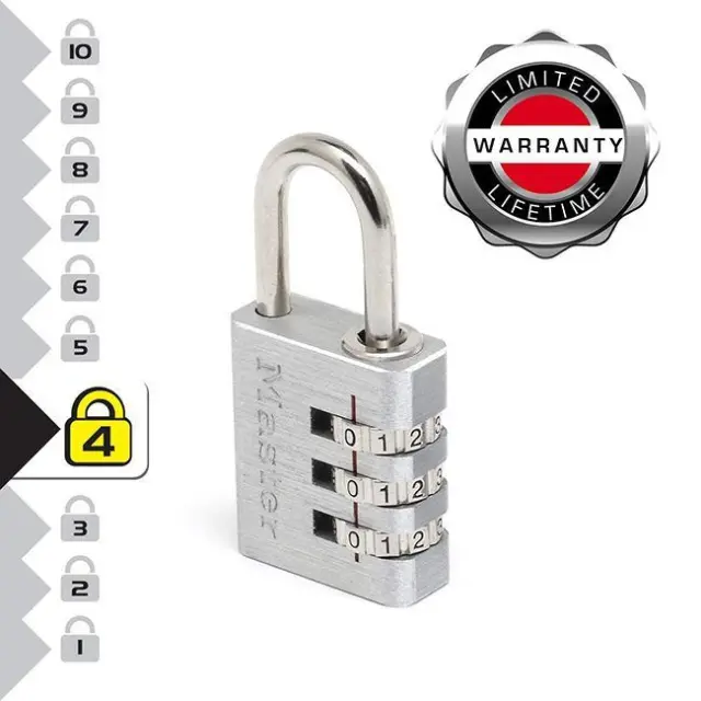 Master Lock 7630EURD - Λουκέτο αποσκευών συνδυασμού 3 ψηφίων με μεταλλικό φινίρισμα, 30mm 3