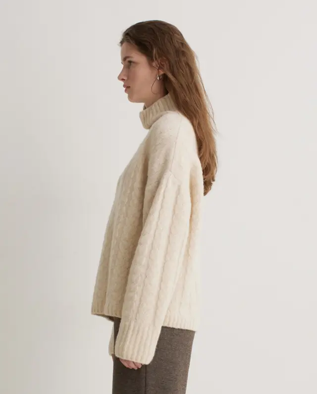 YERSE WOOL AND ALPACA HIGH-NECK SWEATER (43531-BEIGE) - M 3