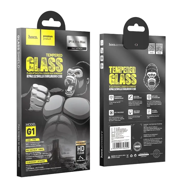 Tempered Glass Hoco G1 0.33mm Flash Attach Full Silk Screen HD για Apple iPhone 14 Pro Max Μαύρο 2