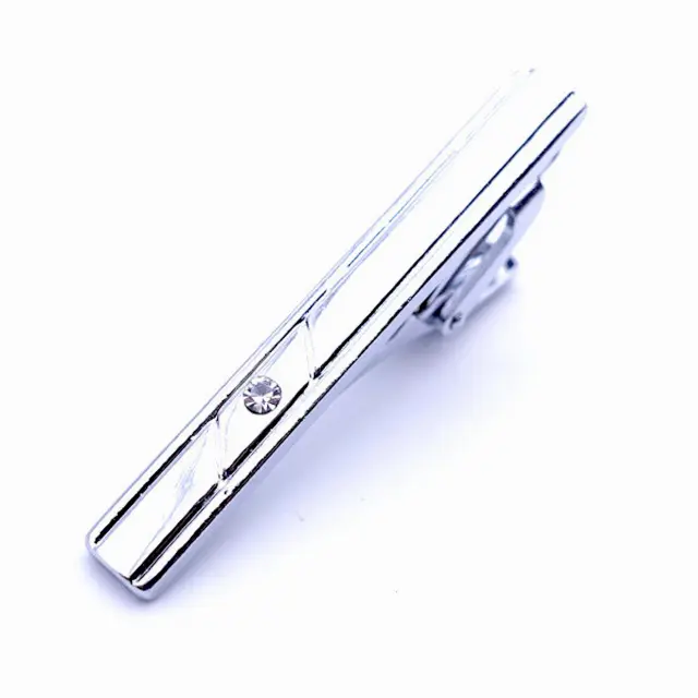 Ασημί Κλιπ Γραβάτας 4,5 cm με Στρας – LGTC-62 2