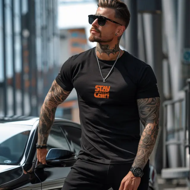 T-shirt Noshame® Μαύρο με τύπωμα Stay calm - 3025189 - XXL