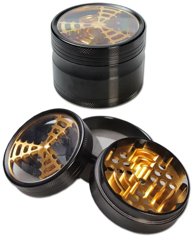 Grinder Τρίφτης Window «Mill» Gold 62mm - 4 parts (αλουμίνιο)