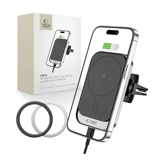 Tech-Protect CW19 MagSafe Magnetic Car Holder with 15W Inductive Charger for Air Vent Black