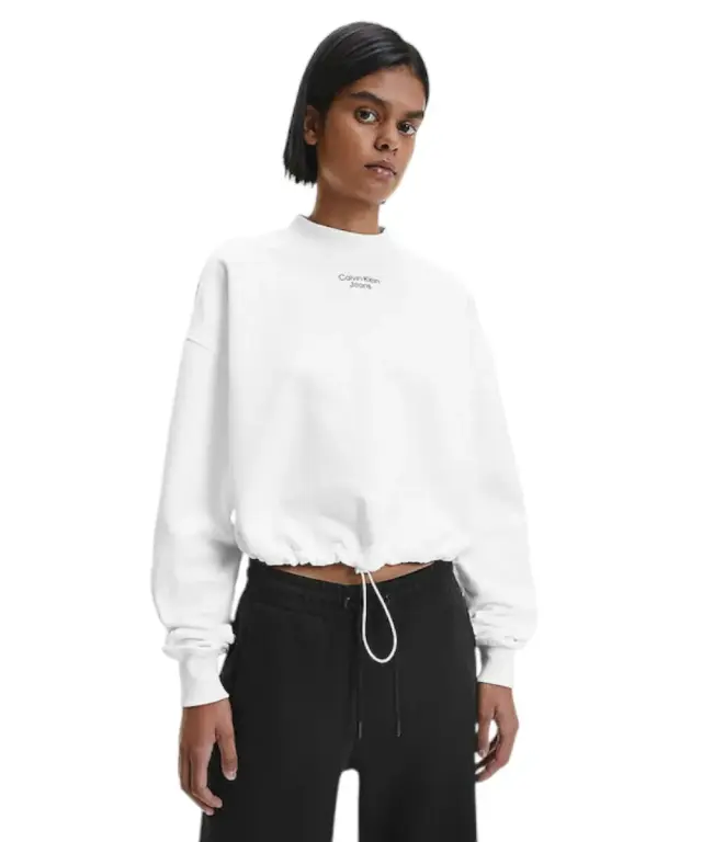 Calvin Klein - Γυναικείο Φούτερ Cropped Relaxed Fit J20J218174-YAF Λευκό - XL